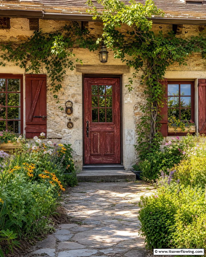 Rustic Burgundy with Distressed Wood Finish - 20 Elegant Burgundy Front Door Ideas for Your Home