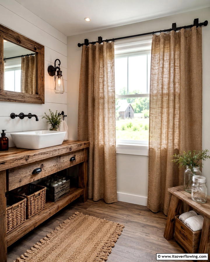 Rustic Burlap Curtains - 25 Bathroom Curtain Ideas for Privacy and Style