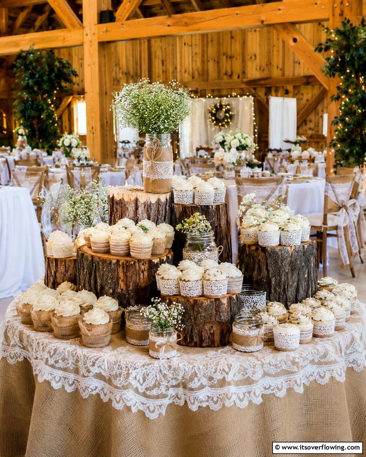 Rustic Burlap and Lace Cupcakes - 30 Wedding Cupcake Ideas for Unforgettable Celebrations