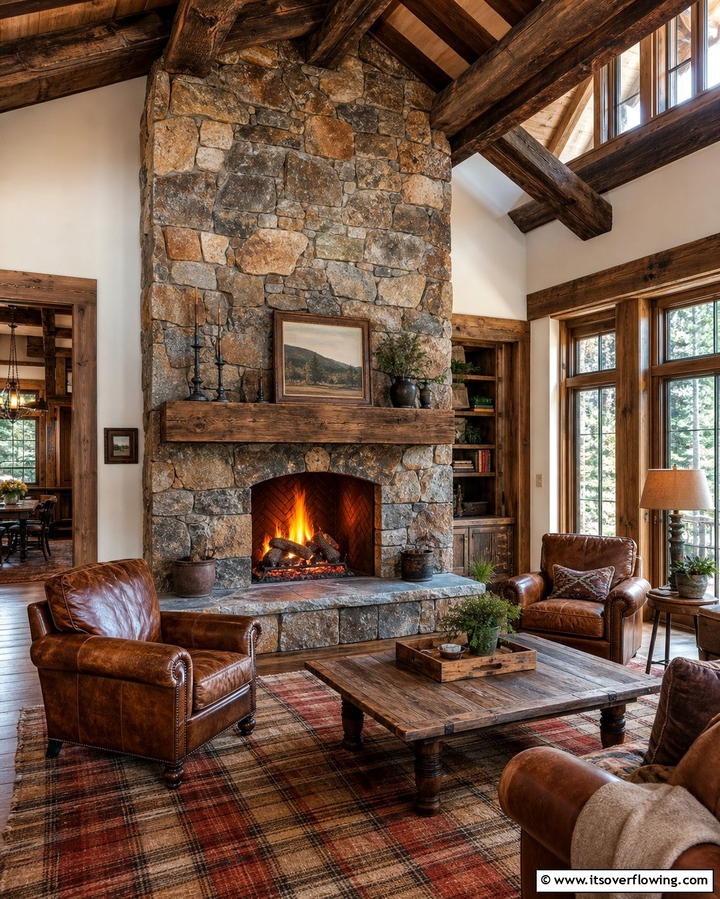 Rustic Cabin Charm - 25 Stacked Stone Fireplace Ideas for a Rustic Look