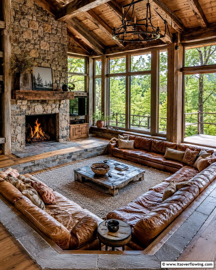 Rustic Cabin Charm - 25 Sunken Living Room Ideas for a Modern and Cozy Space