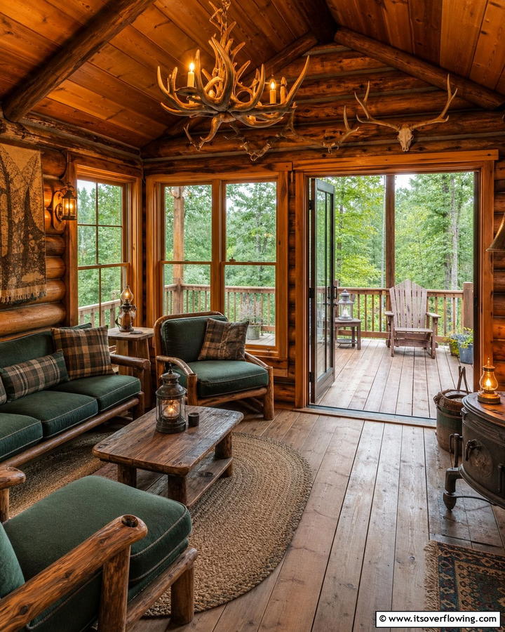 Rustic Cabin Style Sunroom and Deck - 25 Sunroom and Deck Combo Ideas for Seamless Indoor-Outdoor Living