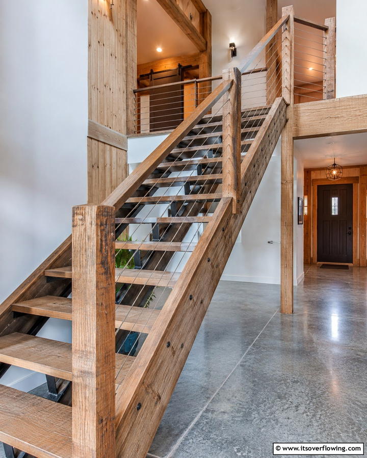 Rustic Cable Rail System - 30 Rustic Farmhouse Stair Railing Ideas & Designs