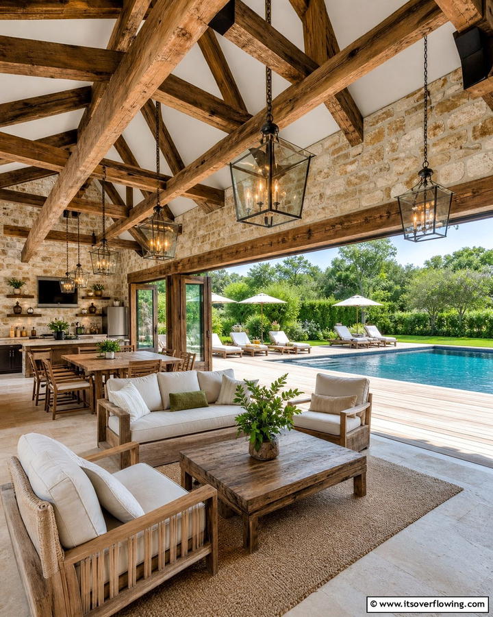 Rustic Ceiling Beams - 20 Rustic Pool House Ideas for a Charming Retreat