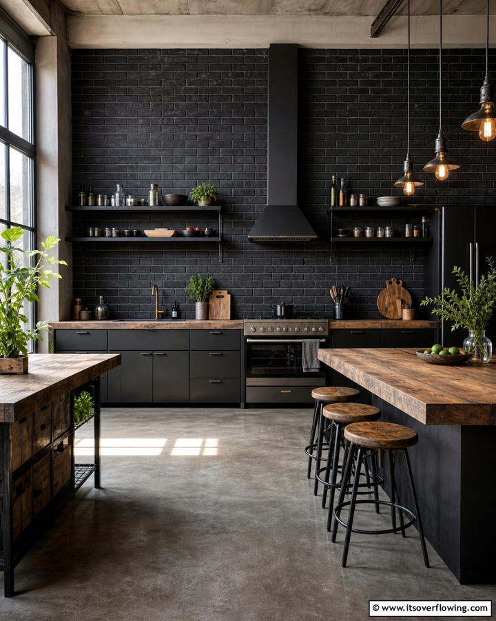 Rustic Charcoal Brick - 25 Kitchen With Black Backsplash Ideas for Drama