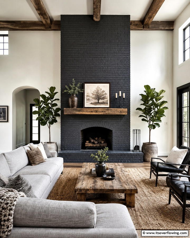 Rustic Charcoal Elegance - 30 Fireplace Paint Color Ideas for a Fresh Update