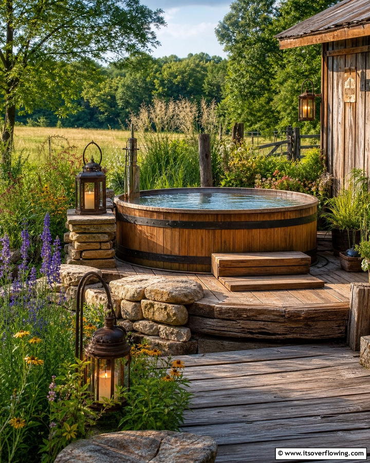 Rustic Charm - 20 Hot Tub Landscaping Ideas for a Relaxing Retreat