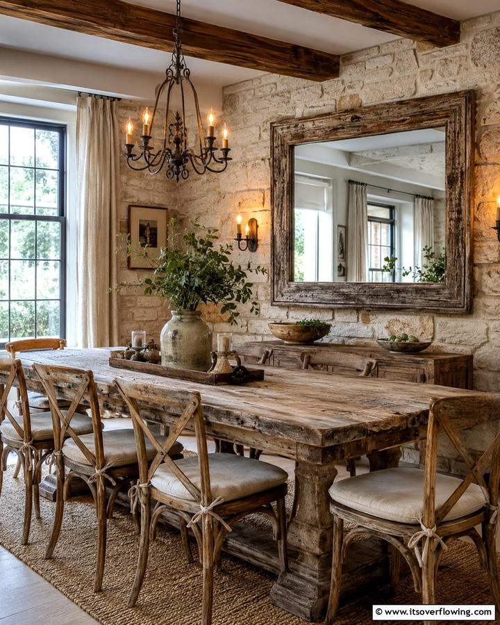 Rustic Charm - 30 Stunning Dining Room Mirror Ideas for Elegance