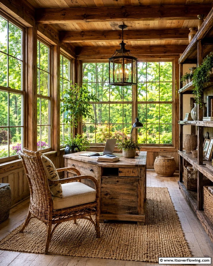 Rustic Charm - 20 Sunroom Office Ideas for a Productive Workspace
