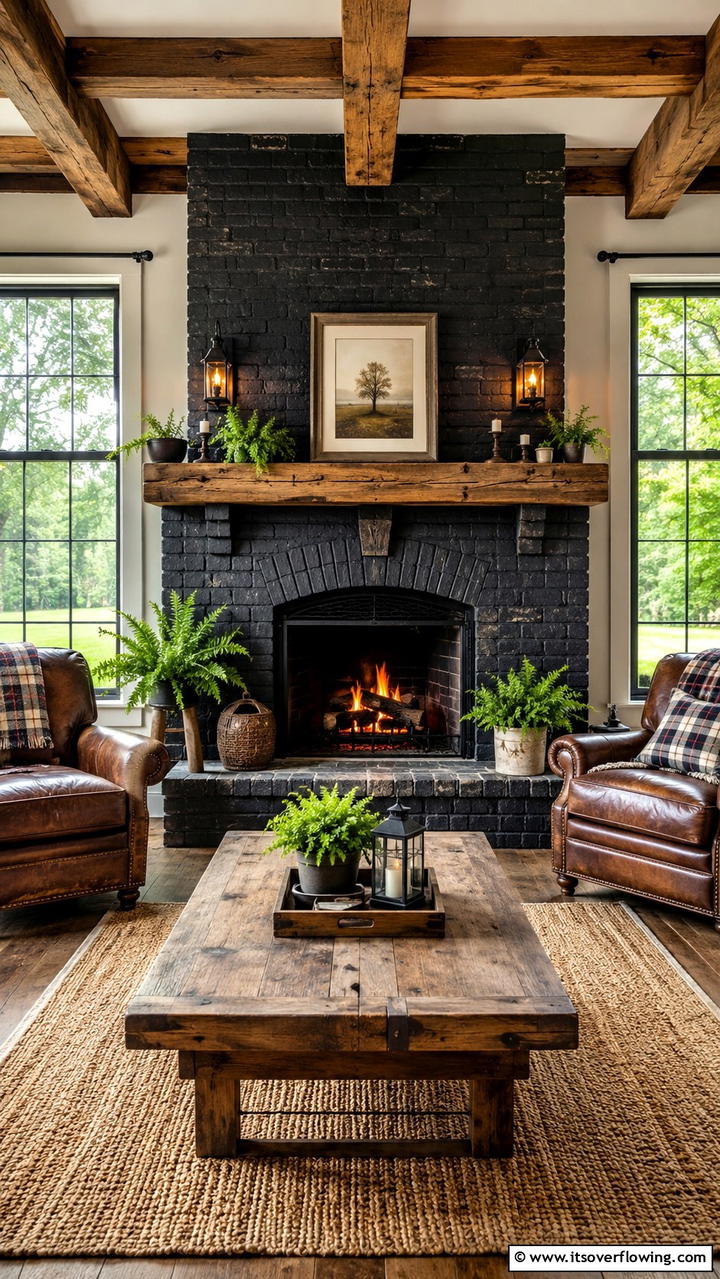 Rustic Charm Black Brick Fireplace - 30 Black Brick Fireplace Ideas for Dramatic Focal Points