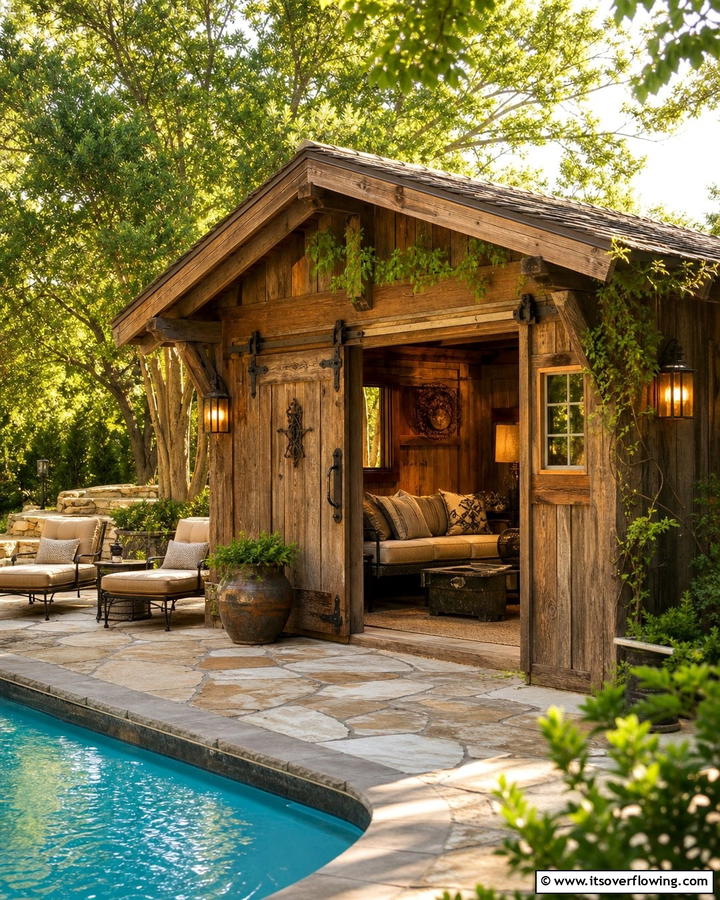 Rustic Charm Design - 20 Pool Shed Ideas to Enhance Your Backyard Oasis