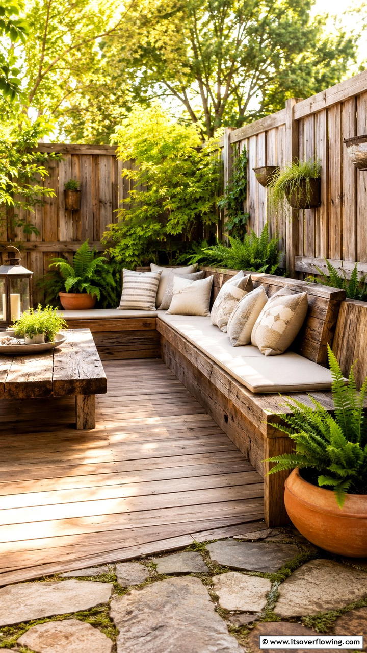 Rustic Charm Integrated Seating - 30 Built-In Deck Bench Ideas- Functional Outdoor Seating