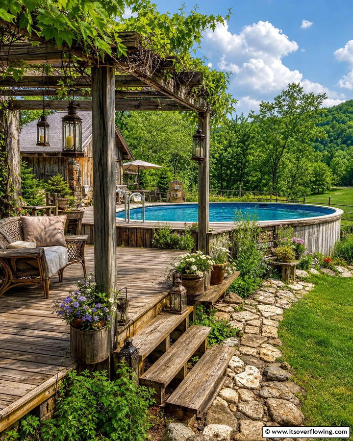 Rustic Charm Pool Surround - 21 Above-Ground Pool Deck Ideas for Backyard Fun