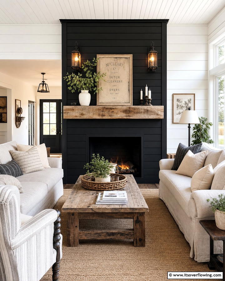 Rustic Charm Revival - 21 Modern Black Shiplap Fireplace Design Inspirations
