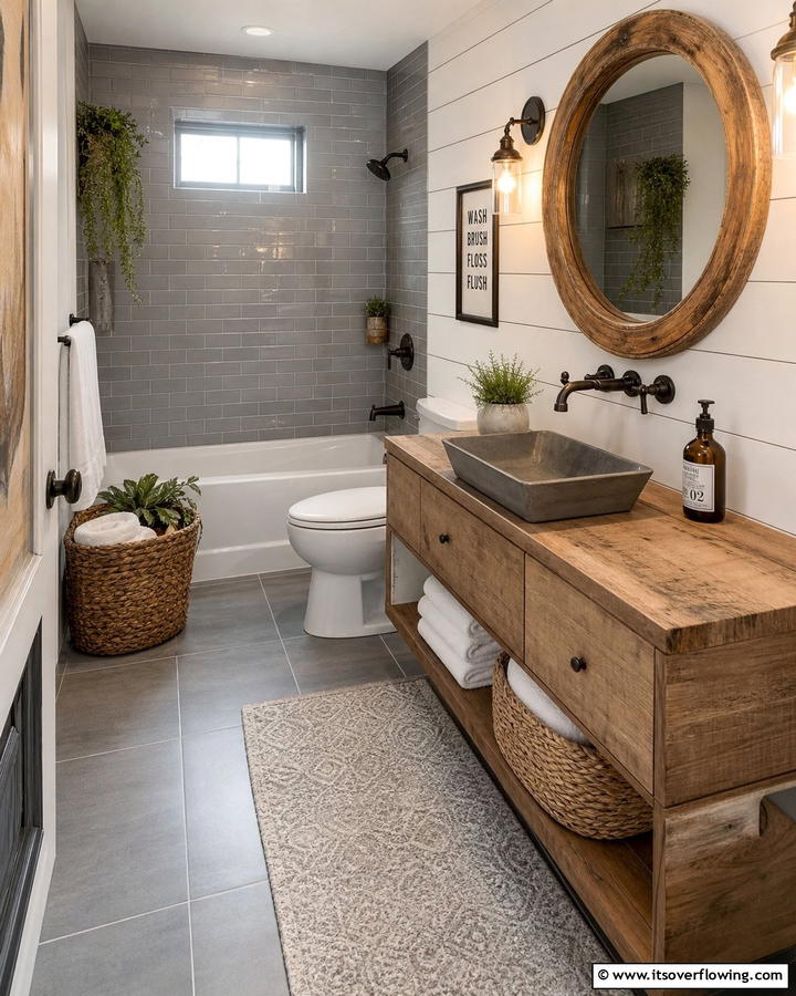 Rustic Charm and Modern Flair - 21 Grey Tile Bathroom Ideas for Modern and Timeless Designs