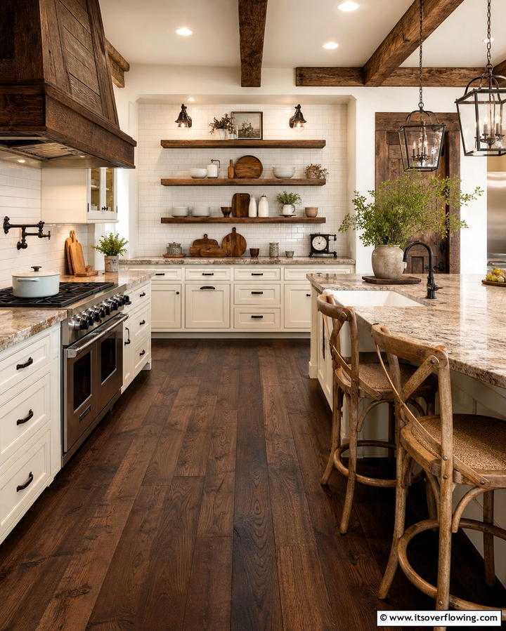 Rustic Charm in Kitchens with Dark Walnut Floors - 25 Dark Walnut Floors for Rooms with Timeless Appeal