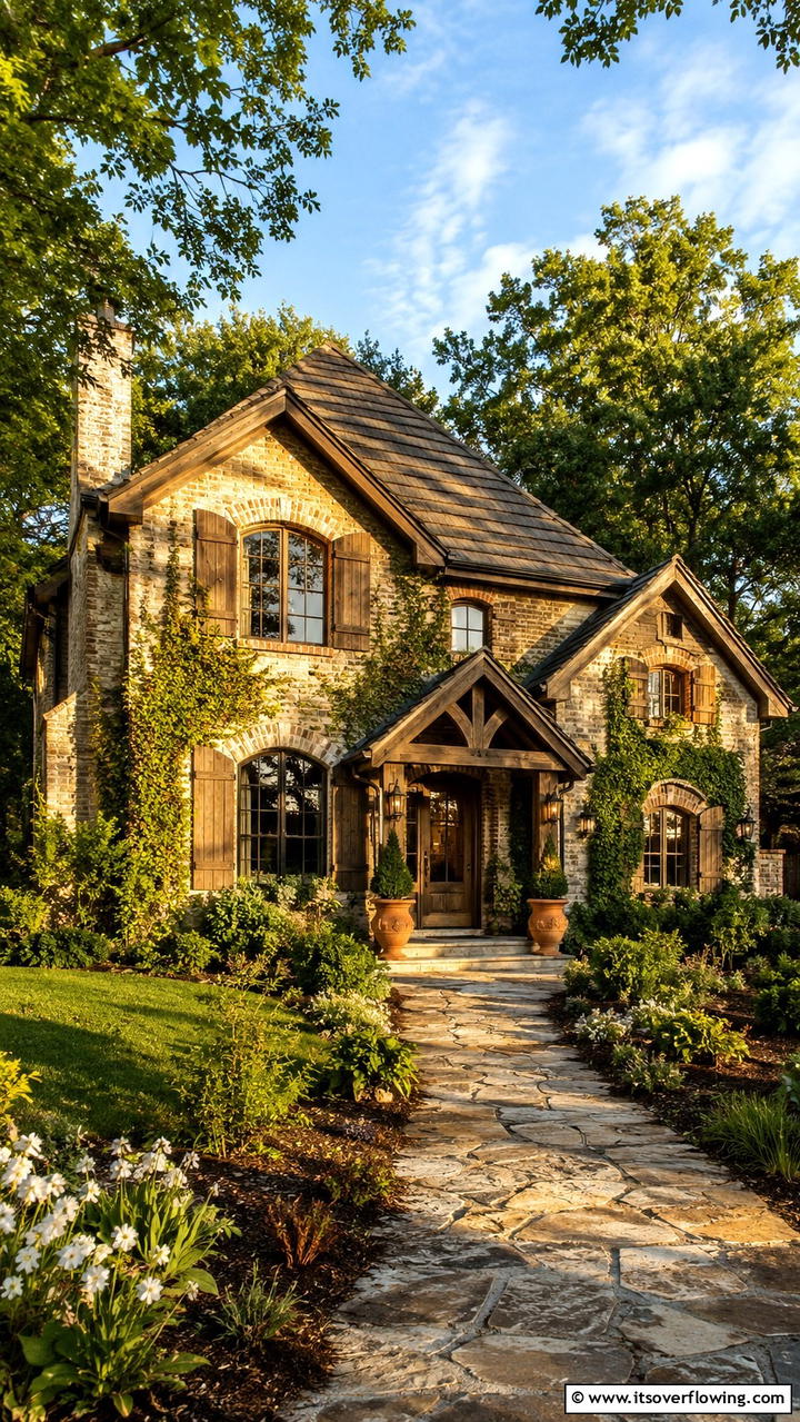 Rustic Charm with Beige Brick Accents - 30 Beige Brick Exterior Home Ideas for Warm Curb Appeal