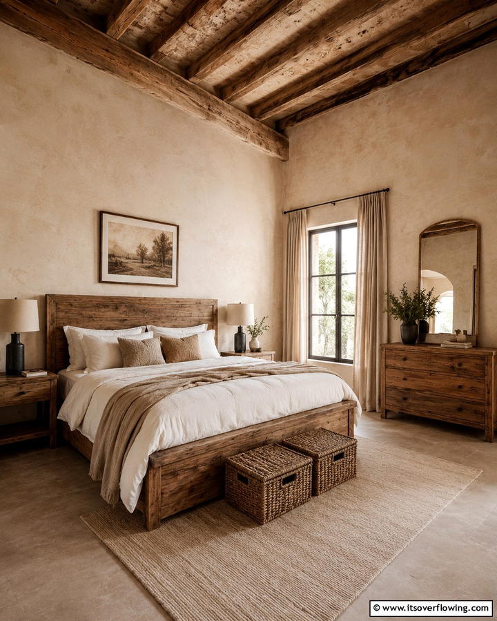 Rustic Charm with Beige Limewash - 25 Limewash Bedroom Ideas for a Serene Retreat