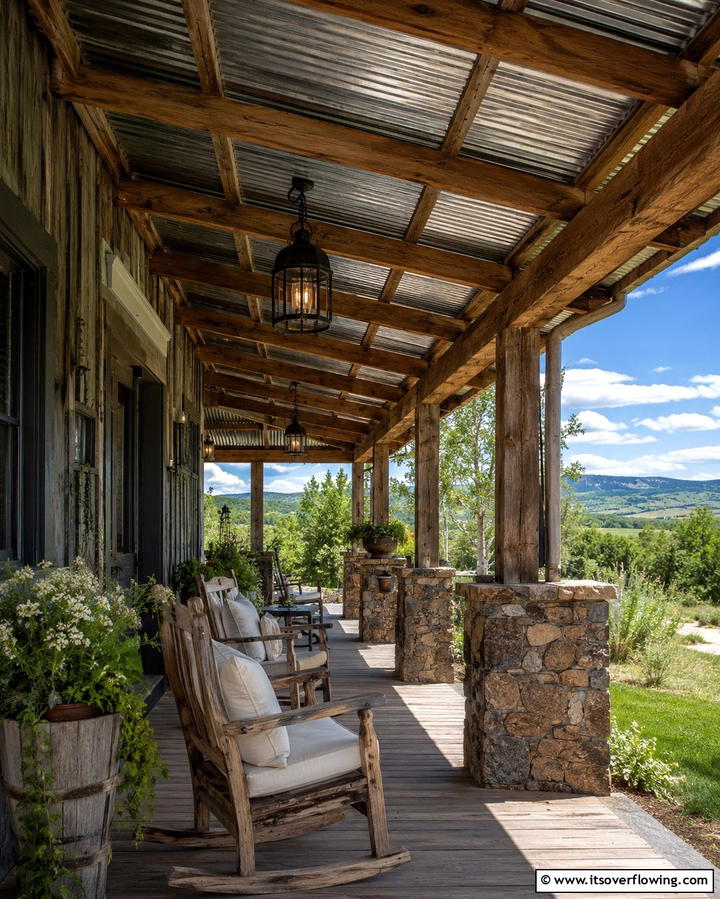 Rustic Charm with Corrugated Metal Roof - 25 Metal Roof Porch Design Ideas for a Durable Space