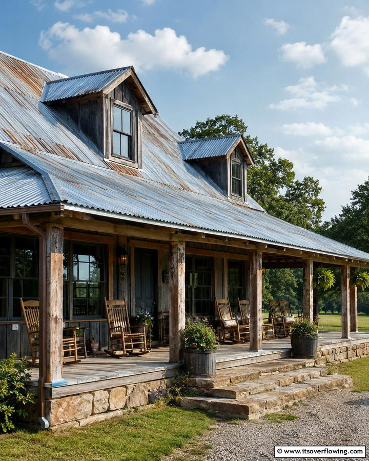 Rustic Charm with Corrugated Metal Roofs - 25 Metal Roof Porch Design Ideas for a Durable Space
