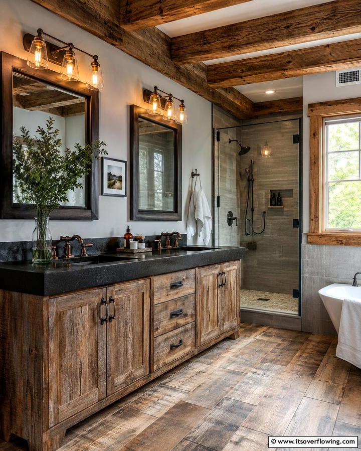 Rustic Charm with Dark Counters - 30 Bathrooms with Black Countertops for Modern Elegance