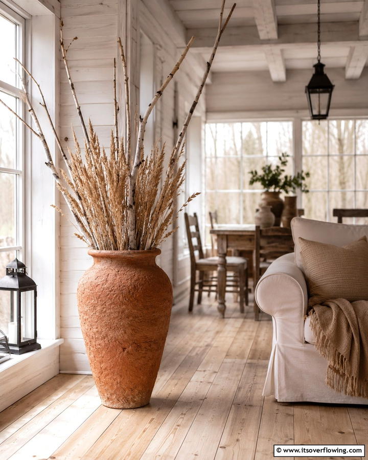 Rustic Charm with Earthen Vases - 25 Large Floor Vase Decoration Ideas for Stunning Interiors