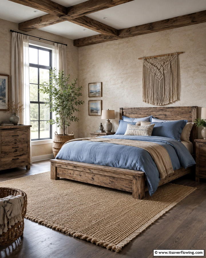 Rustic Charm with Earthy Tones - 25 Blue and Beige Bedroom Ideas for a Calming Space