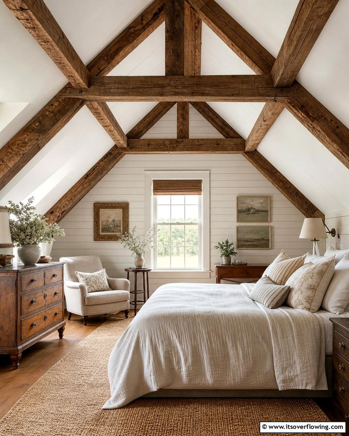 Rustic Charm with Exposed Beams - 25 Attic Bedroom Ideas to Transform Your Space