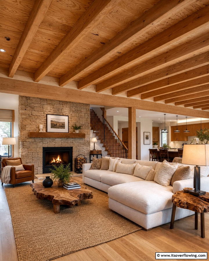 Rustic Charm with Exposed Plywood Beams - 25 Plywood Ceiling Ideas for a Rustic Look