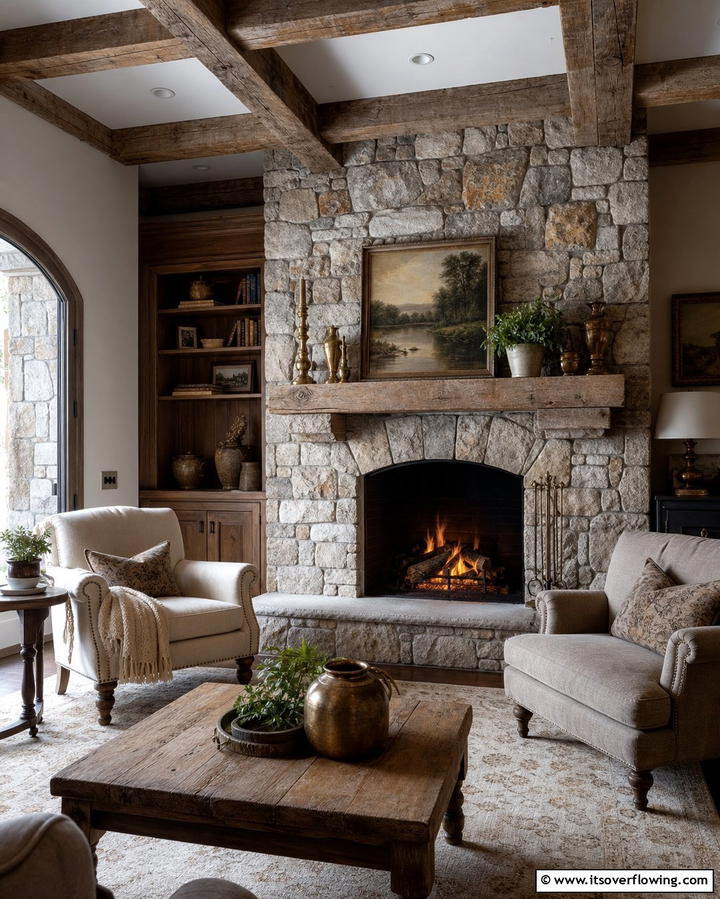 Rustic Charm with Faux Stone Fireplace - 25 Faux Stone Fireplace Ideas for a Cozy and Elegant Look