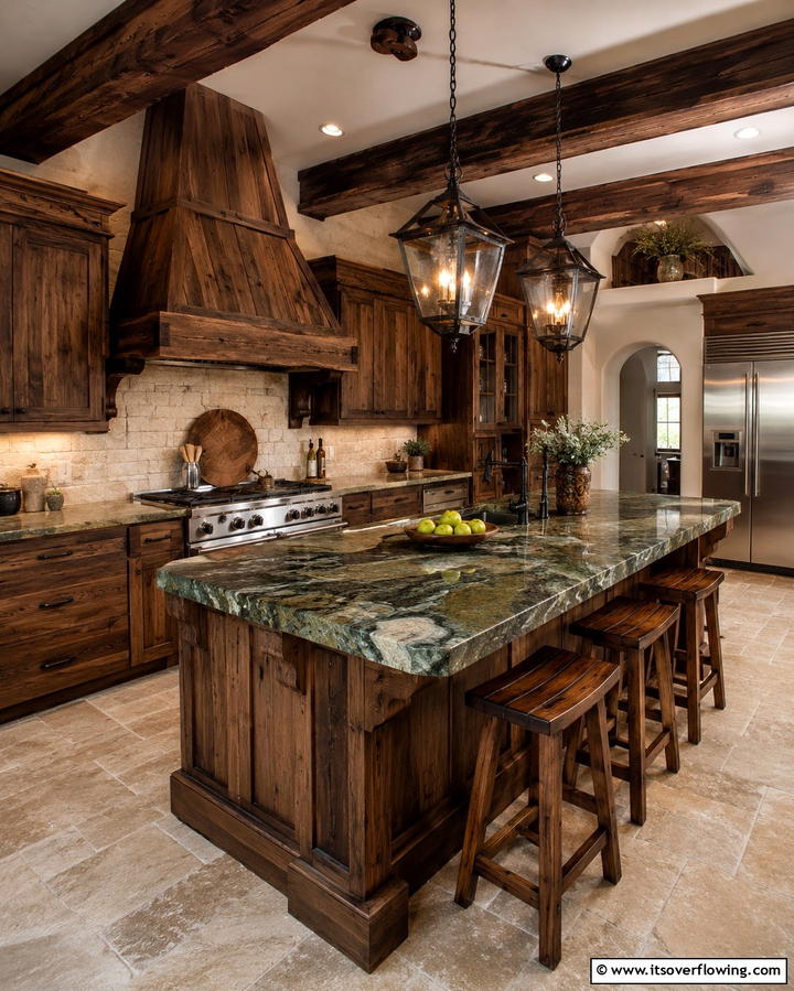 Rustic Charm with Moss Green Granite - 25 Kitchen With Green Countertops Ideas for Freshness