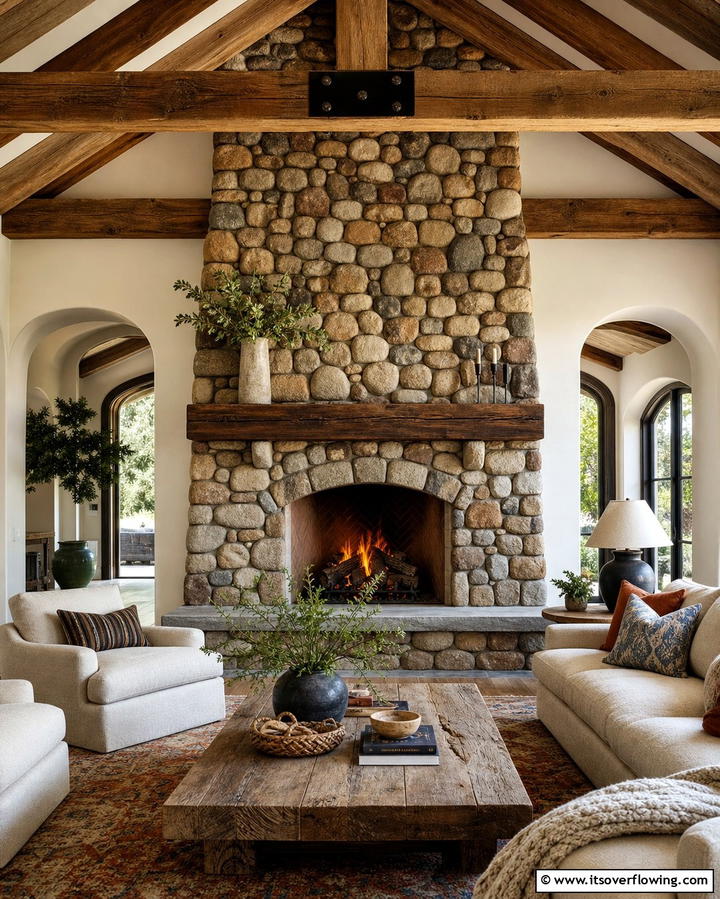 Rustic Charm with Natural River Rocks - 25 River Rock Fireplace Ideas for a Natural Look