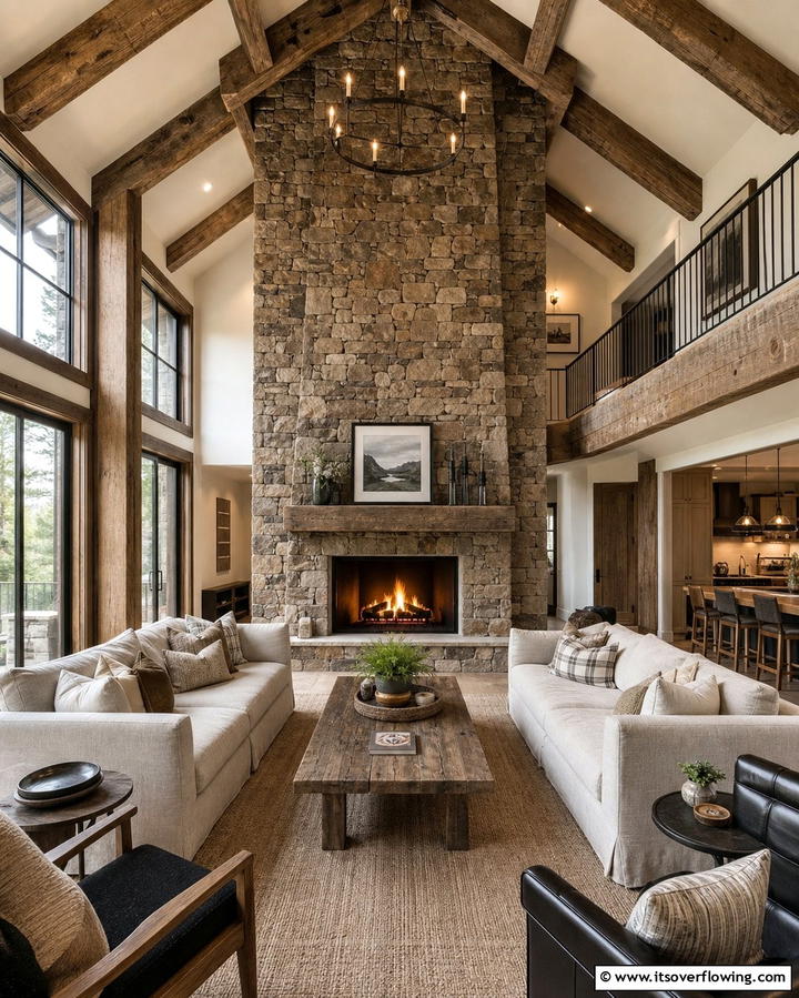 Rustic Charm with Natural Stone - 25 Floor to Ceiling Stone Fireplace Ideas for Drama