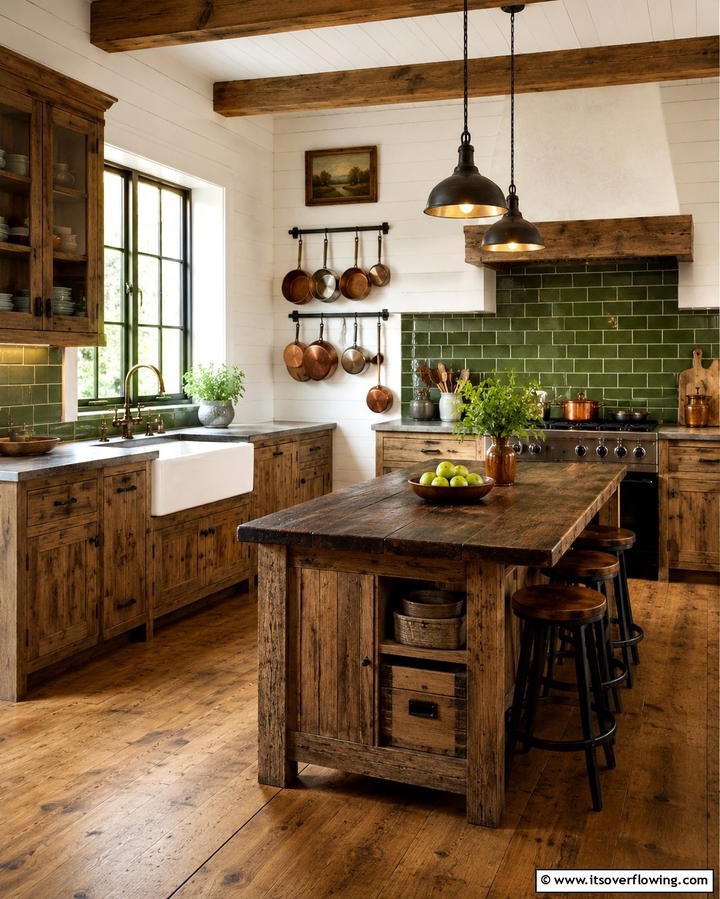 Rustic Charm with Olive Green Subway Tiles - 25 Chic Kitchen With Green Backsplash Ideas