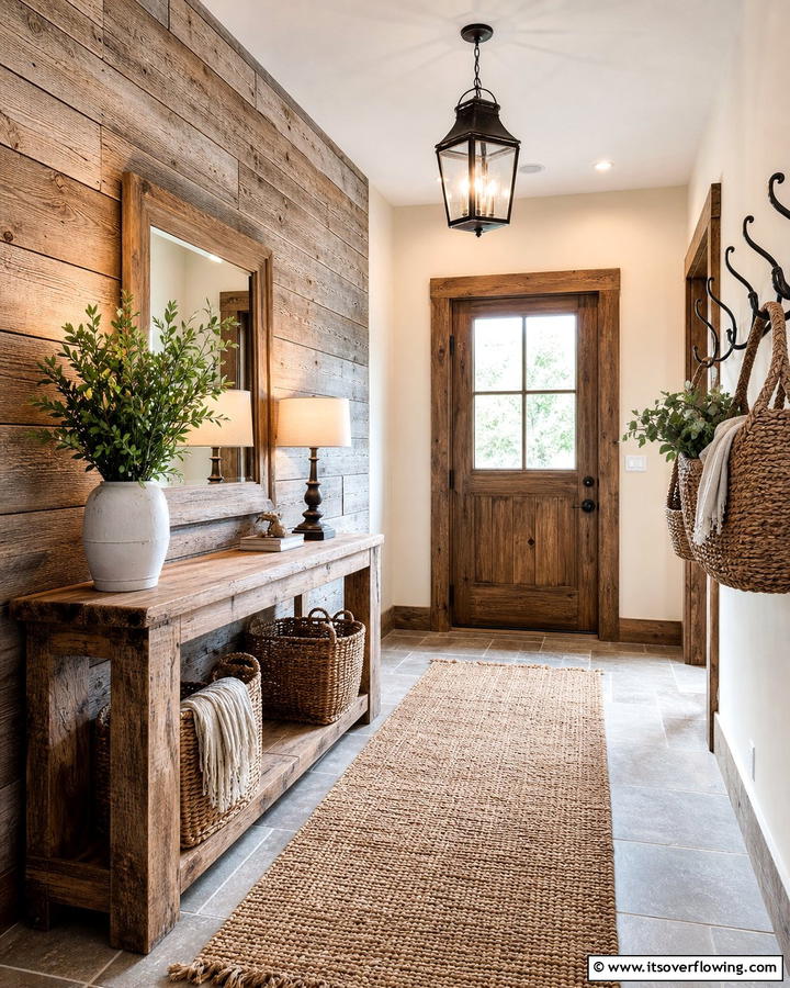 Rustic Charm with Reclaimed Wood - 21 Foyer Decor Ideas to Elevate Your Entryway’s First Impression