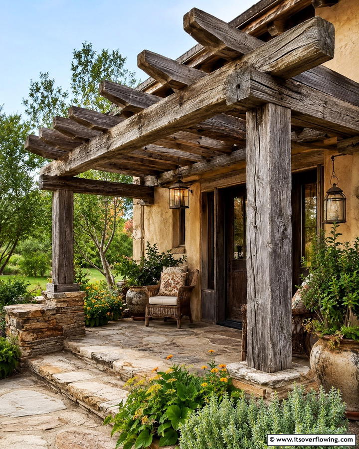 Rustic Charm with Reclaimed Wood Pergolas - 25 Front Porch Pergola Ideas for a Charming Entrance