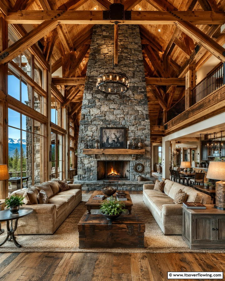 Rustic Charm with Rough Cut Stone - 25 Floor-to-Ceiling Stone Fireplace Ideas for Cozy Homes