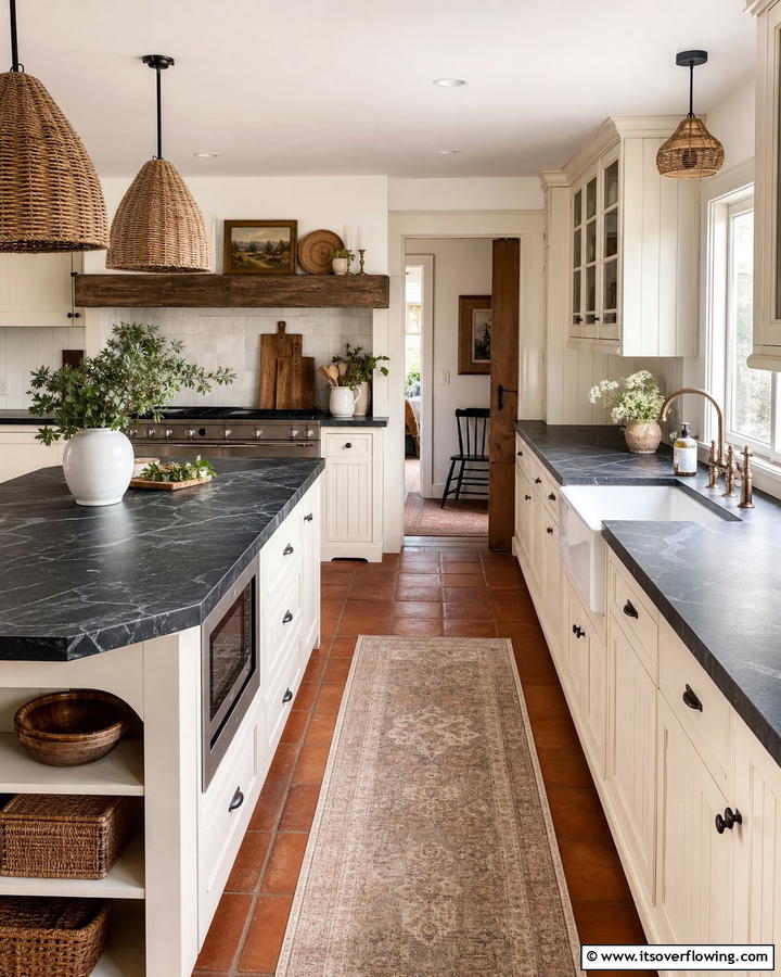 Rustic Charm with Soapstone - 20 Kitchen Ideas with Dark Countertops and Light Cabinets