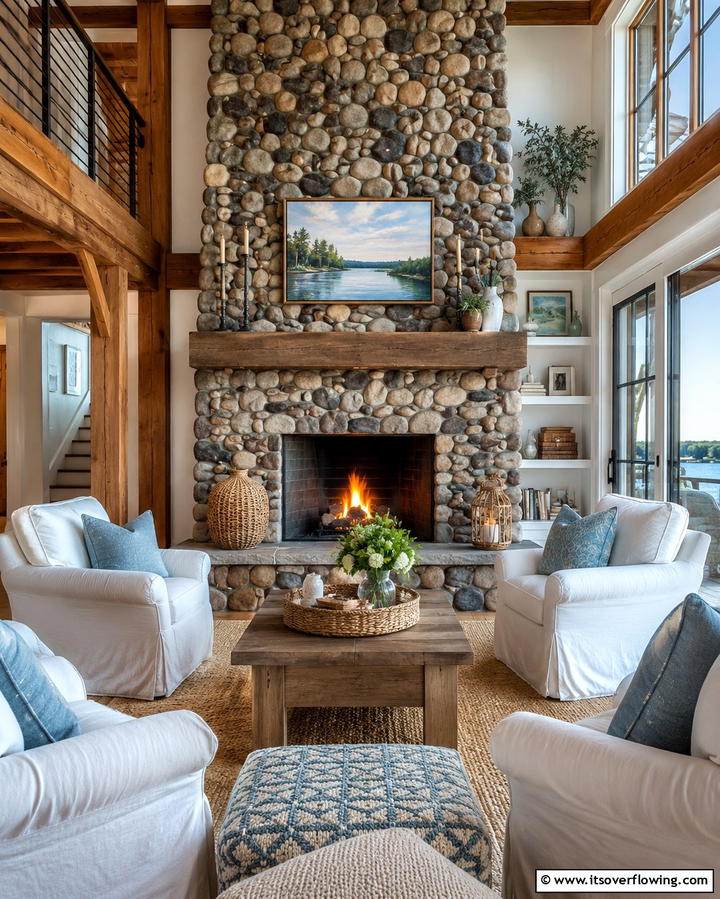 Rustic Charm with Stacked Stone - 25 Floor-to-Ceiling Stone Fireplace Ideas for Cozy Homes
