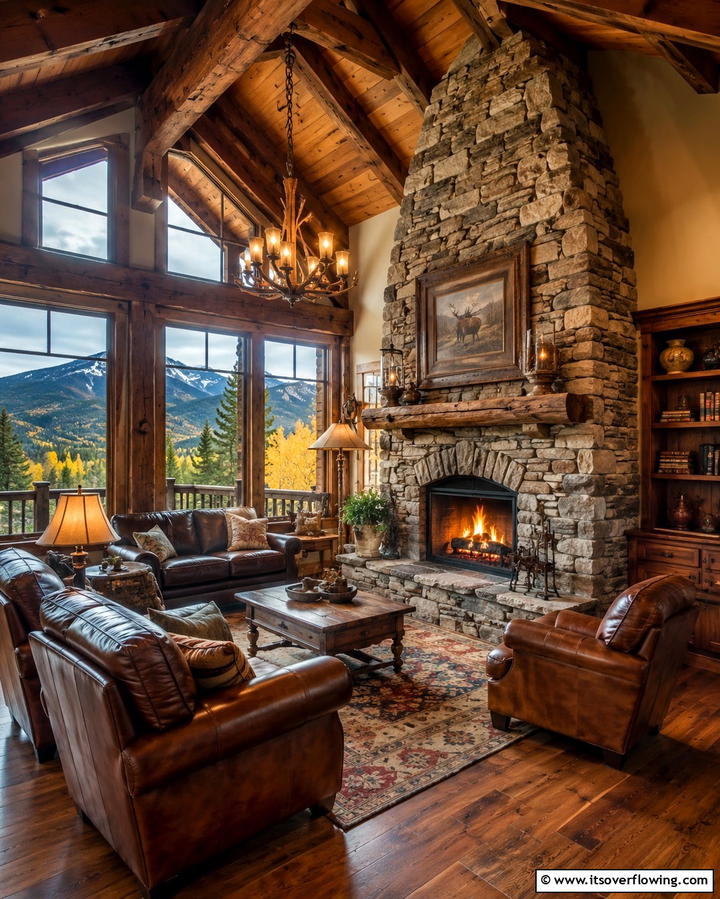 Rustic Charm with Stone Accents - 25 Off-center Fireplace Ideas for a Unique and Modern Living Room