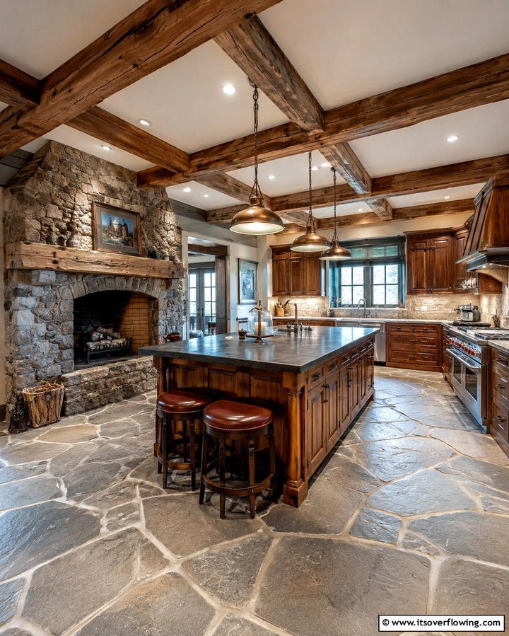 Rustic Charm with Stone Surrounds - 25 Kitchens With Fireplaces for a Unique Cooking Space