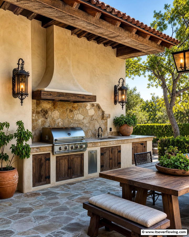 Rustic Charm with Stucco and Stone - 20 Stucco Outdoor Kitchen Ideas for Stylish Cooking