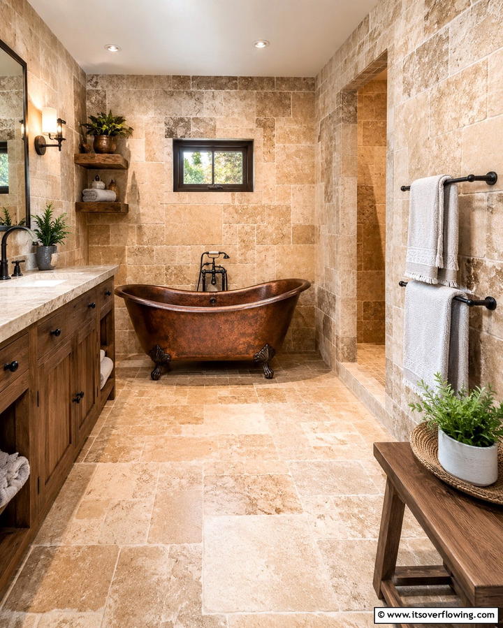 Rustic Charm with Tumbled Finish - 25 Travertine Tile Bathroom Ideas for Natural Beauty