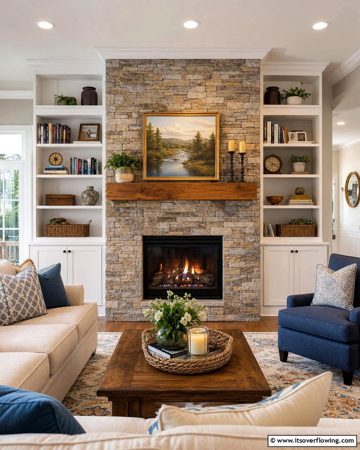 Rustic Charm with Weathered Stones - 25 Stacked Stone Fireplace Ideas for a Rustic Look