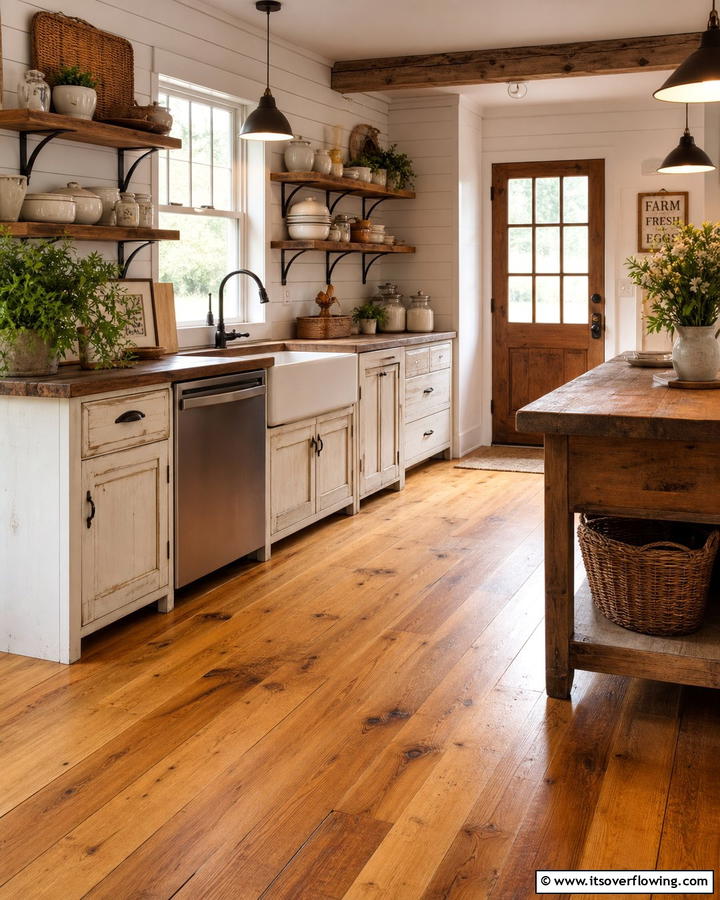 Rustic Charm with Wide Plank Wood Floors - 20 Kitchens With Wood Floors for a Warm and Inviting Feel