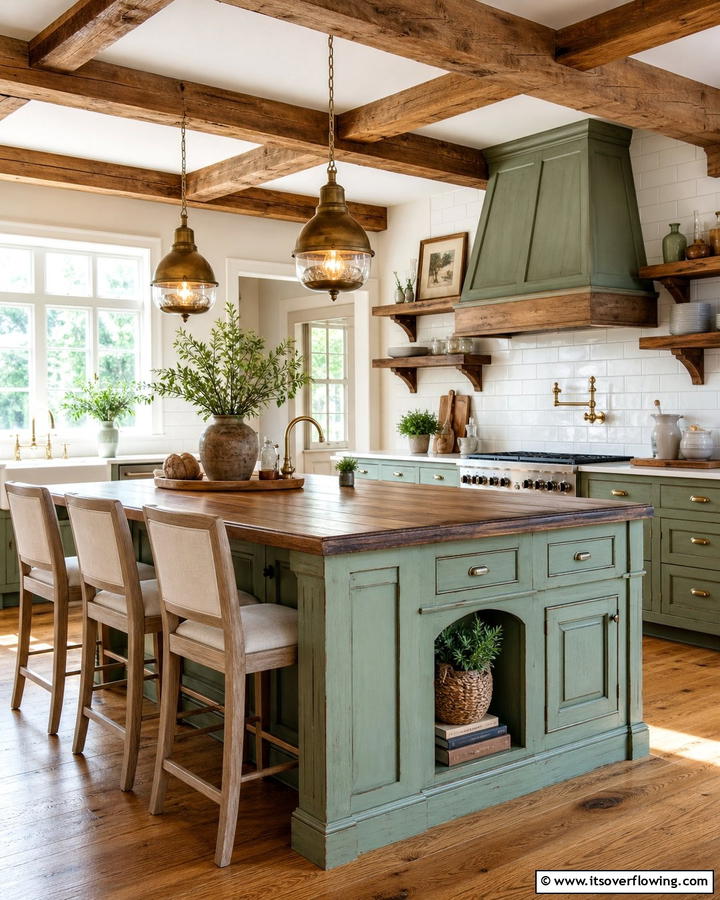 Rustic Charm with Wooden Accents - 20 Sage Green Kitchen Island Ideas for a Fresh Look