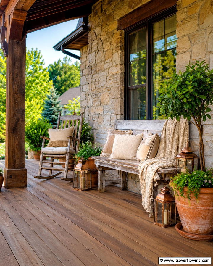 Rustic Charm with Wooden Accents - 25 Front Porch Deck Ideas for a Stunning Entryway