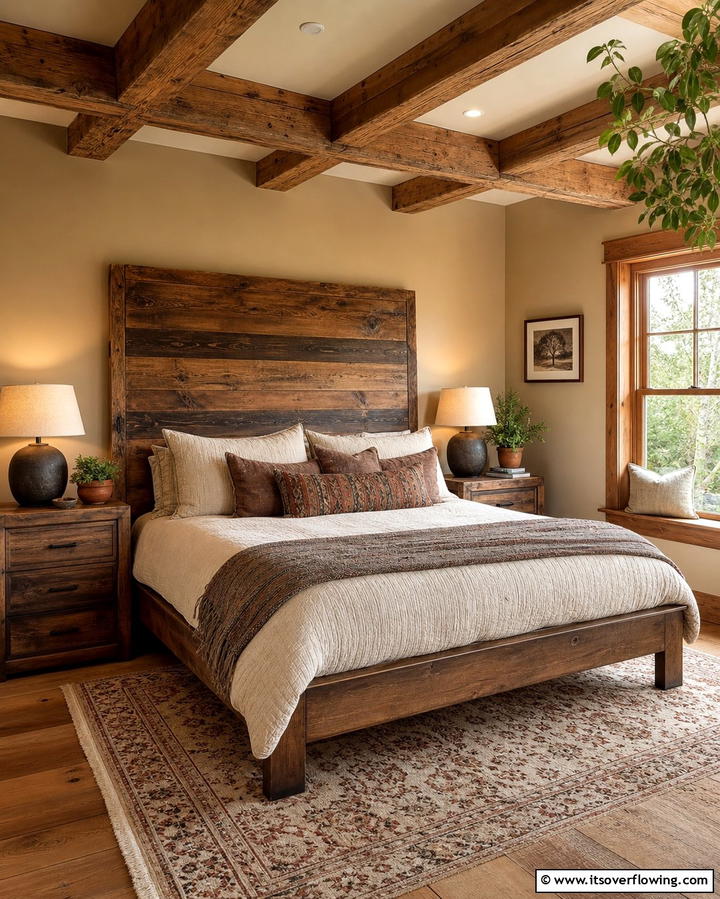 Rustic Charm with Wooden Accents - 25 Tan Bedroom Ideas for a Warm and Cozy Space