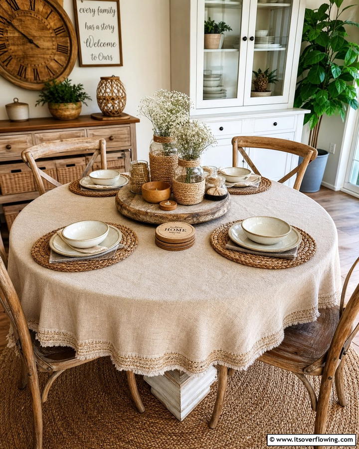 Rustic Charm with Wooden Accents - 20 Round Table Decor Ideas for Stylish Dining Spaces