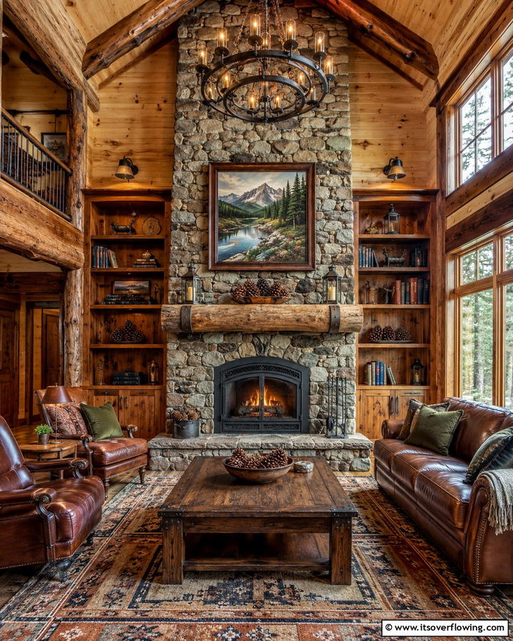 Rustic Charm with Wooden Shelves - 30 Fireplace with Bookshelves Ideas for Cozy Literary Nooks